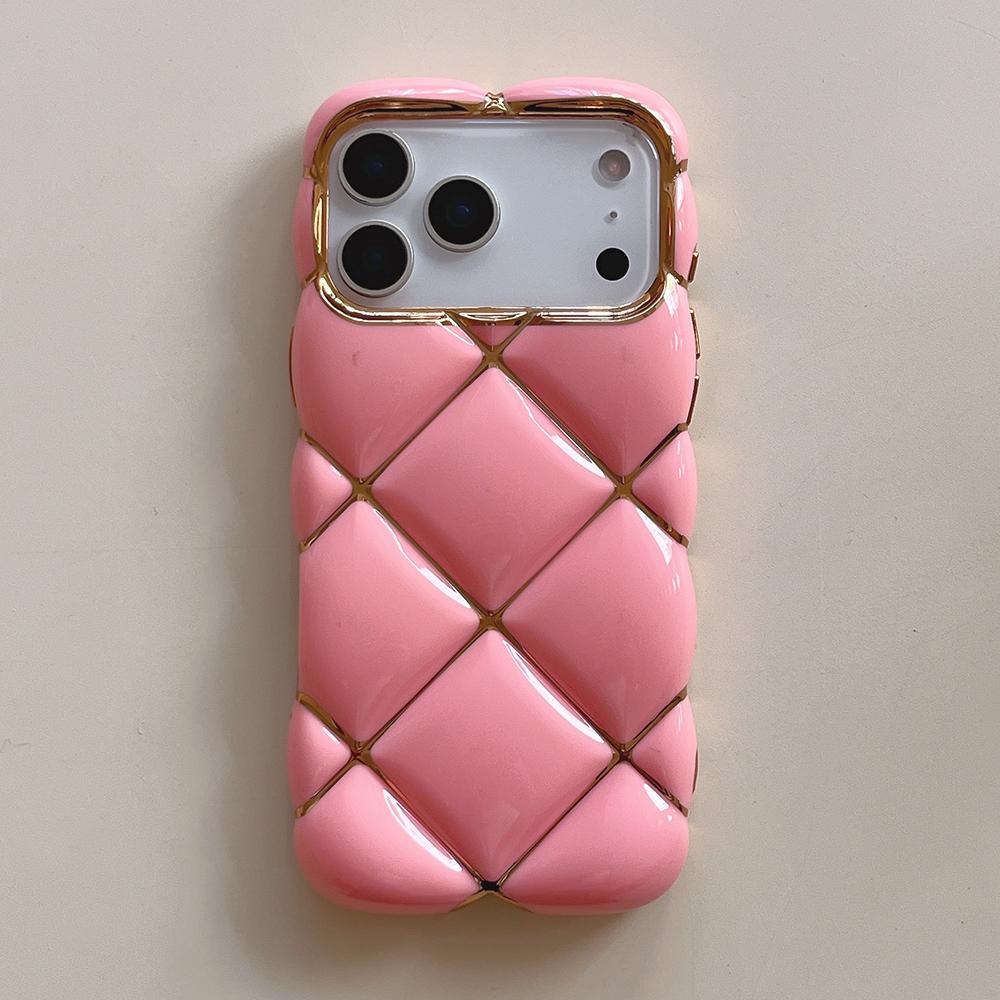 Electroplated 3D Diamond Pattern Phone Case For iPhone 17 16 15 14 13 12 11 Pro Max Soft Shockproof Silicone Cover Girls