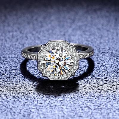 Bague moissanite couleur D bague de simulation féminine bague S925 bague en argent sterling 1 carat bague de mariage proposition bague en diamant cadeau pour petite amie