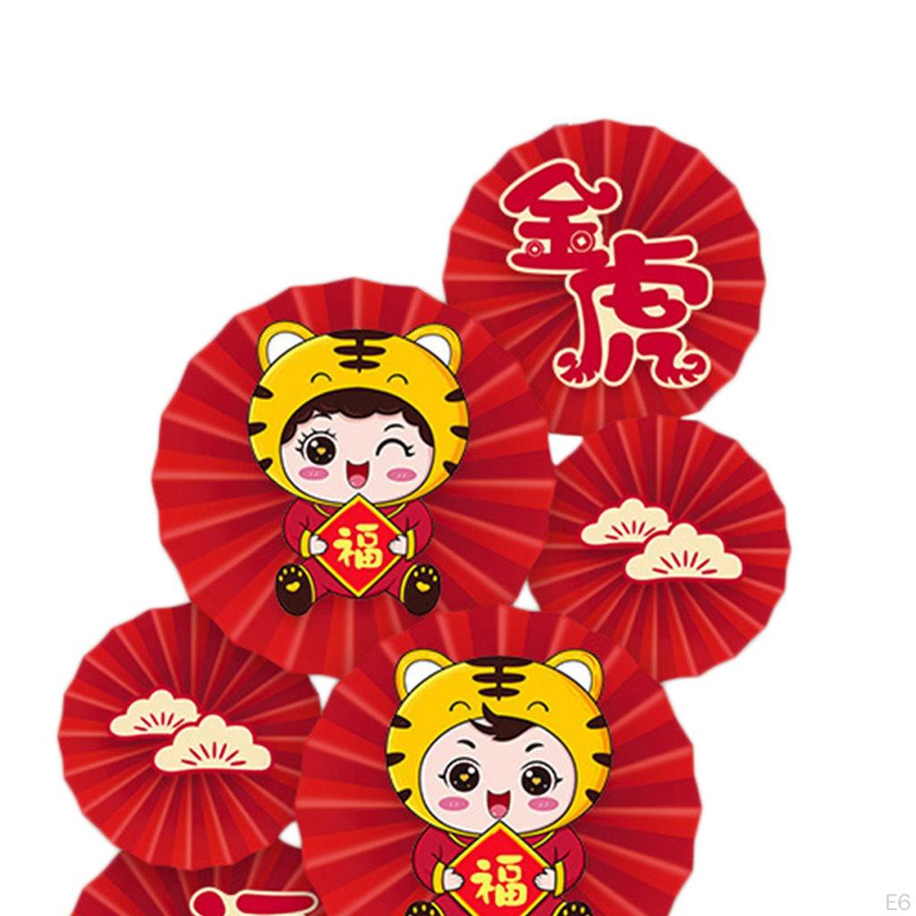 6Pcs Scene Layout for Shopping Mall Living Room Ornaments Spring Festival Paper Fan Flowers