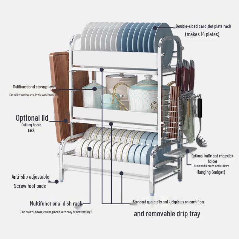 3-Tier Carbon Steel Dish Drying Rack