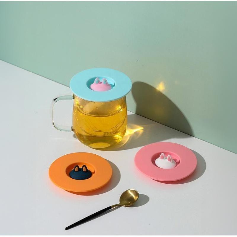 Cute Cat Ear Silicone Cup Lid Food Grade Dustproof Reusable Round Mug Cover for Outdoor Travel Camping Coffee Drink Cups