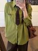 Women's Avocado Green Retro College Style Long-Sleeve Shirt – Spring 2026 Casual Layering Top
