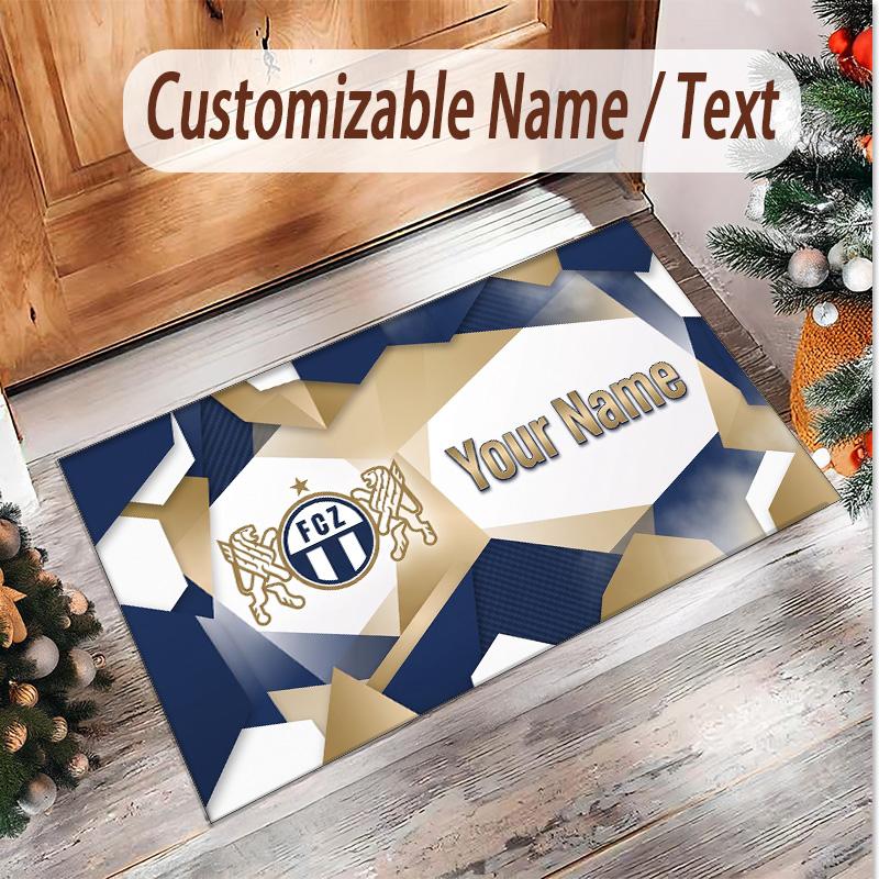 Personalized Crystal Velvet Carpet FC Zürich Pattern Non Slip Floor Rug
