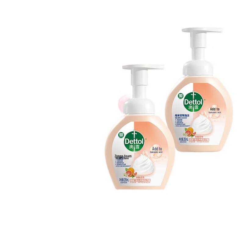 Dettol Foam Antibacterial Hand Wash with Hyaluronic Acid, Grapefruit, 2x250ml