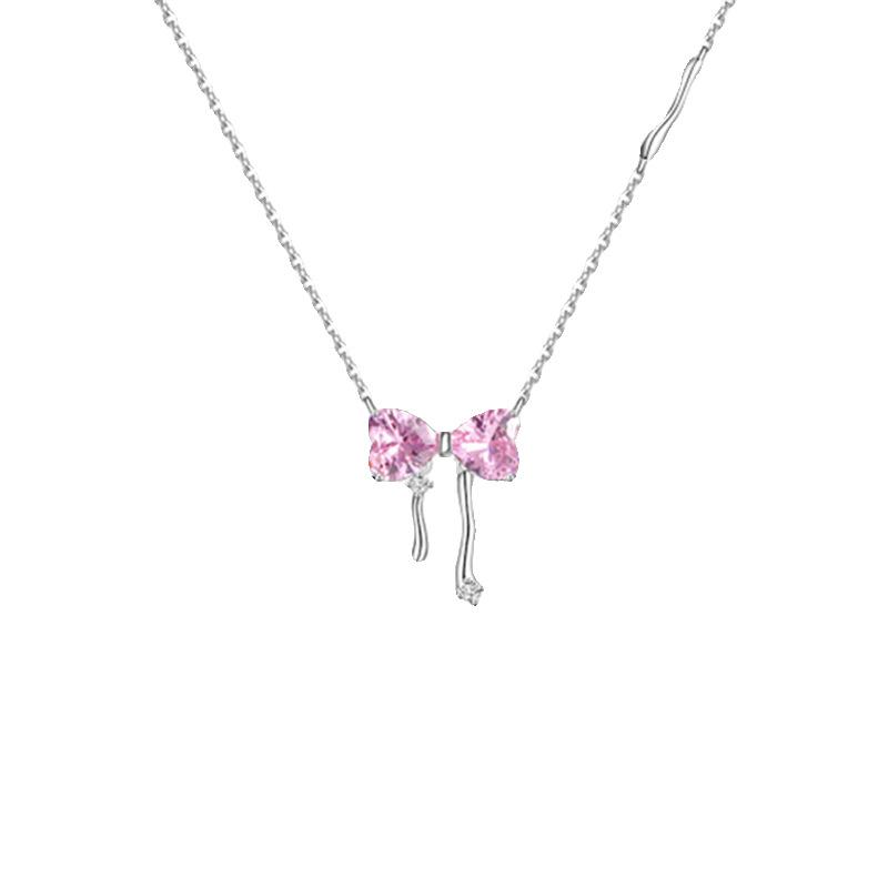 Pink Diamond Butterfly Necklace Women's Light Luxury Niche High-end Design Collarbone Chain for Girlfriends' Birthday Gifts