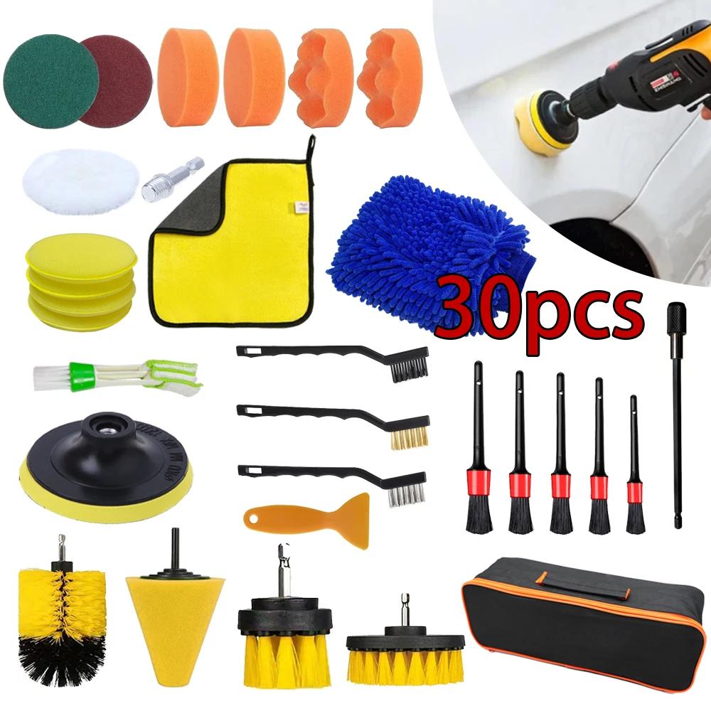 30Pcs Car Detailing Brush Set Auto Air Vents Rim Cleaning Brushes Sponges Towel Car Wash Detailing Tools for Car Accessories