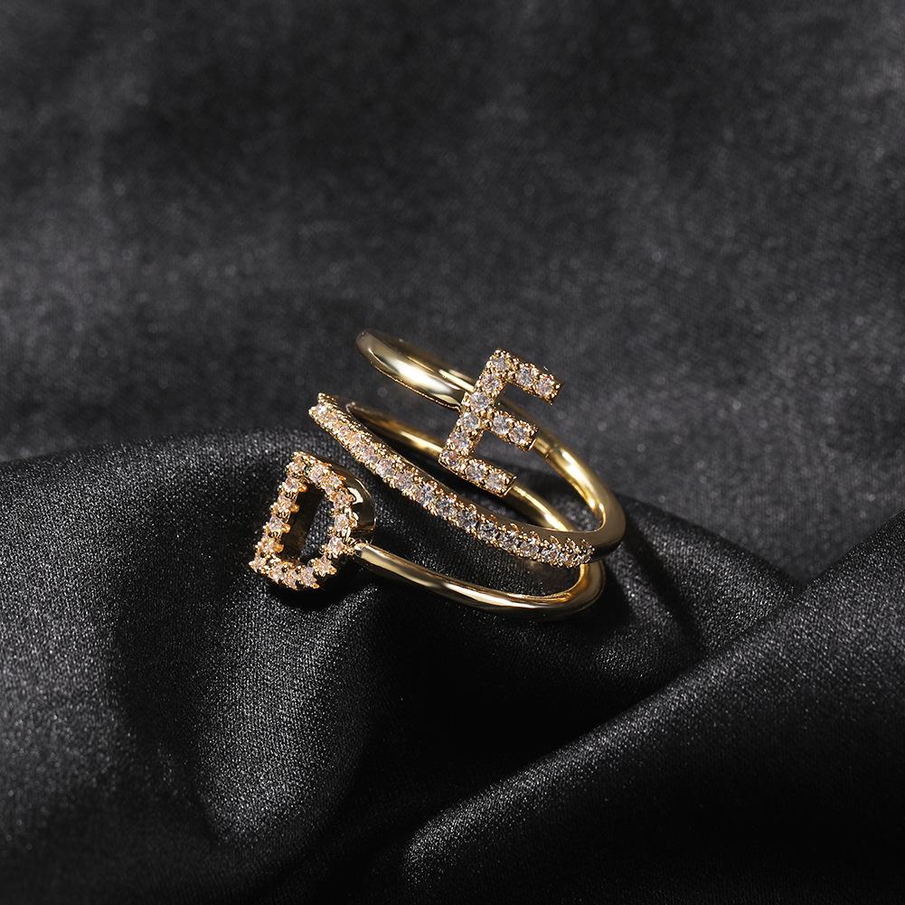 Jewelry DIY letter ring with diamond customized zircon ring retro trend ring