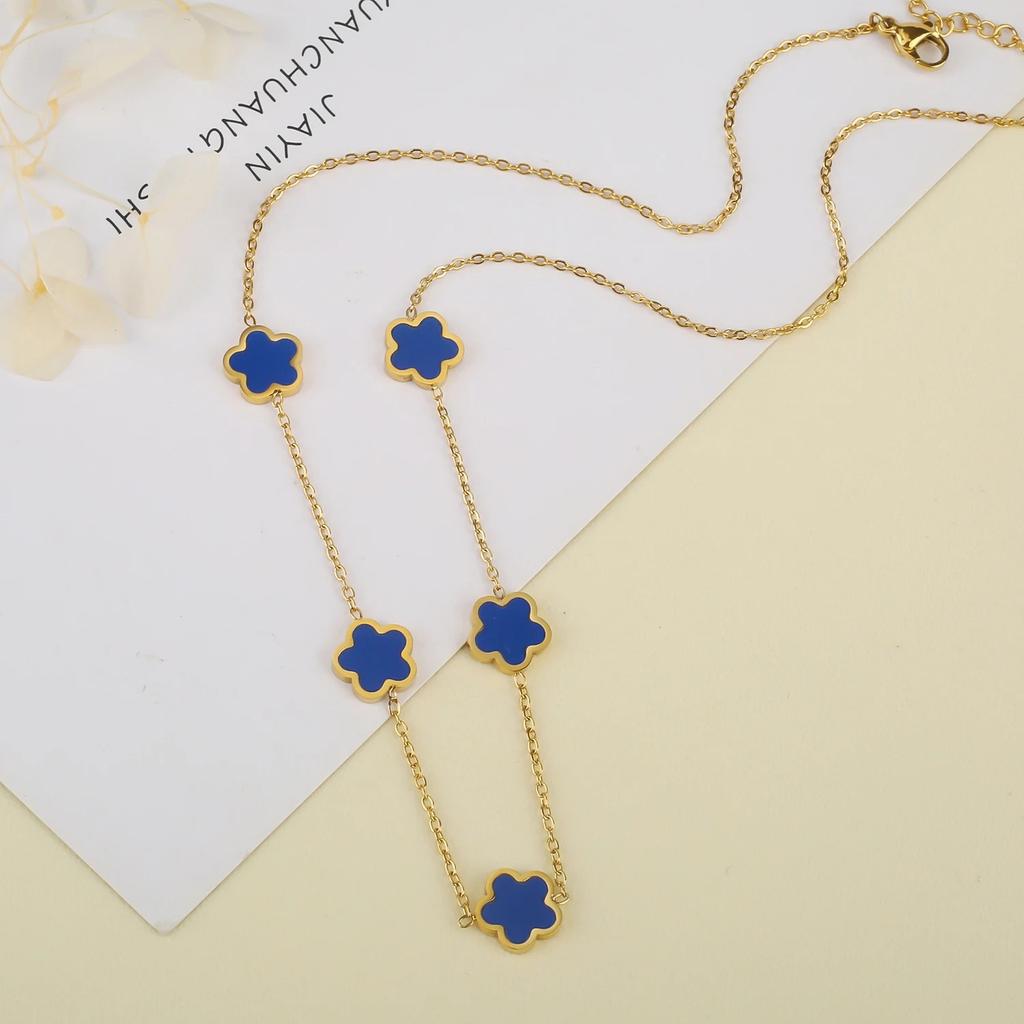 High-Quality Stainless Steel Five-Leaf Flower Set Bracelet Necklace Earrings Simple For Woman Party Birthday Zircon Gift Clover