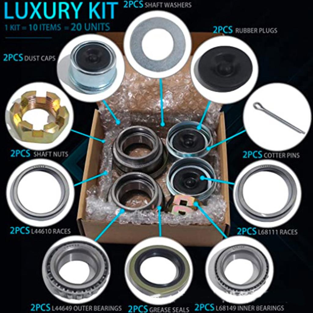 Heavy Duty Boats Trailer Axles Bearing Kit 2 Sets 20 Pieces for 3500lbs #84 Spindle L68149 L68111 L44649 L44610 171255TB