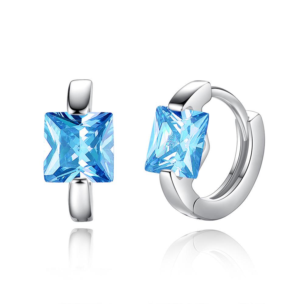 Bunte Amethyst & Zirkon Quadratische Ohrclip-Ohrringe - Koreanischer Mode Cross-Border Stil blau