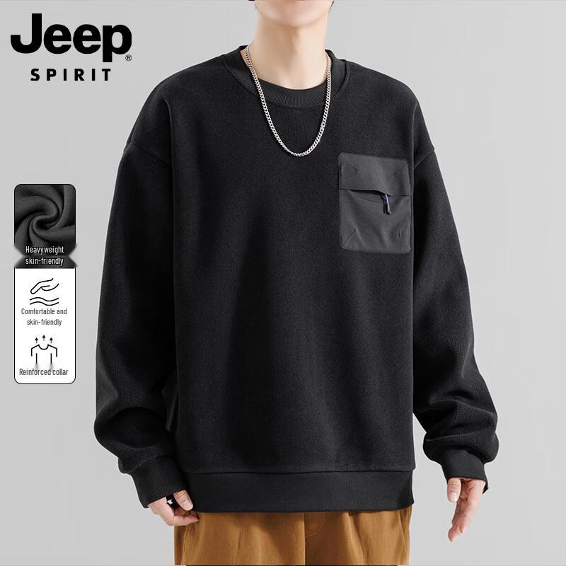 JEEP SPIRIT Men s Solid Color Crew Neck Sweatshirt with Pocket M