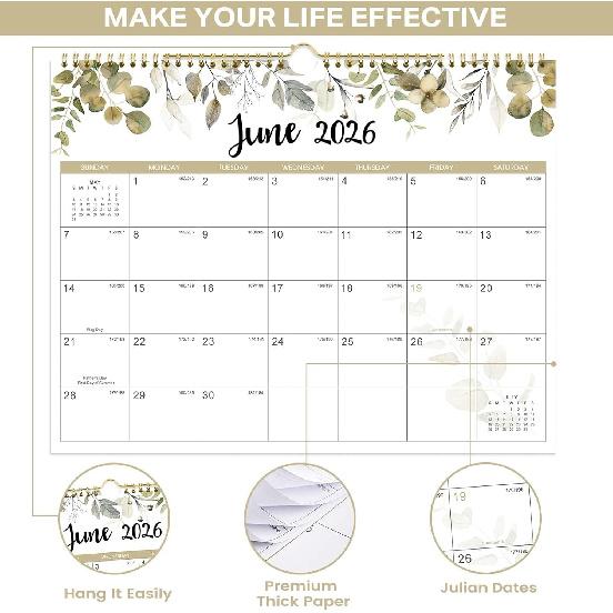 2026 Calendar - 2026 Wall Calendar 12 Month from Jan. 2026 to Dec. 2026, 14.8'' x 11.5'', 2026 Monthly Planner with Ample Blocks for Writing,