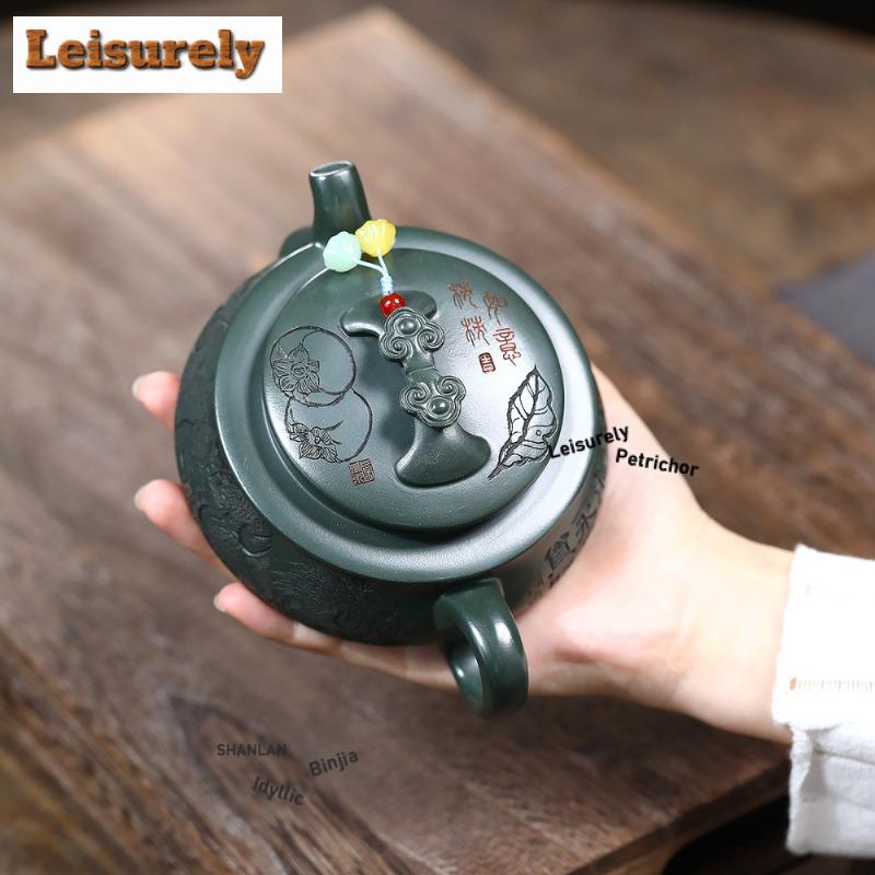 111ml Yixing Purple Clay Teapots Handmade Ruyi Pine Crane Pot Raw Ore Blackish Green Mud Kettle With Filter Zisha Tea Set Gift