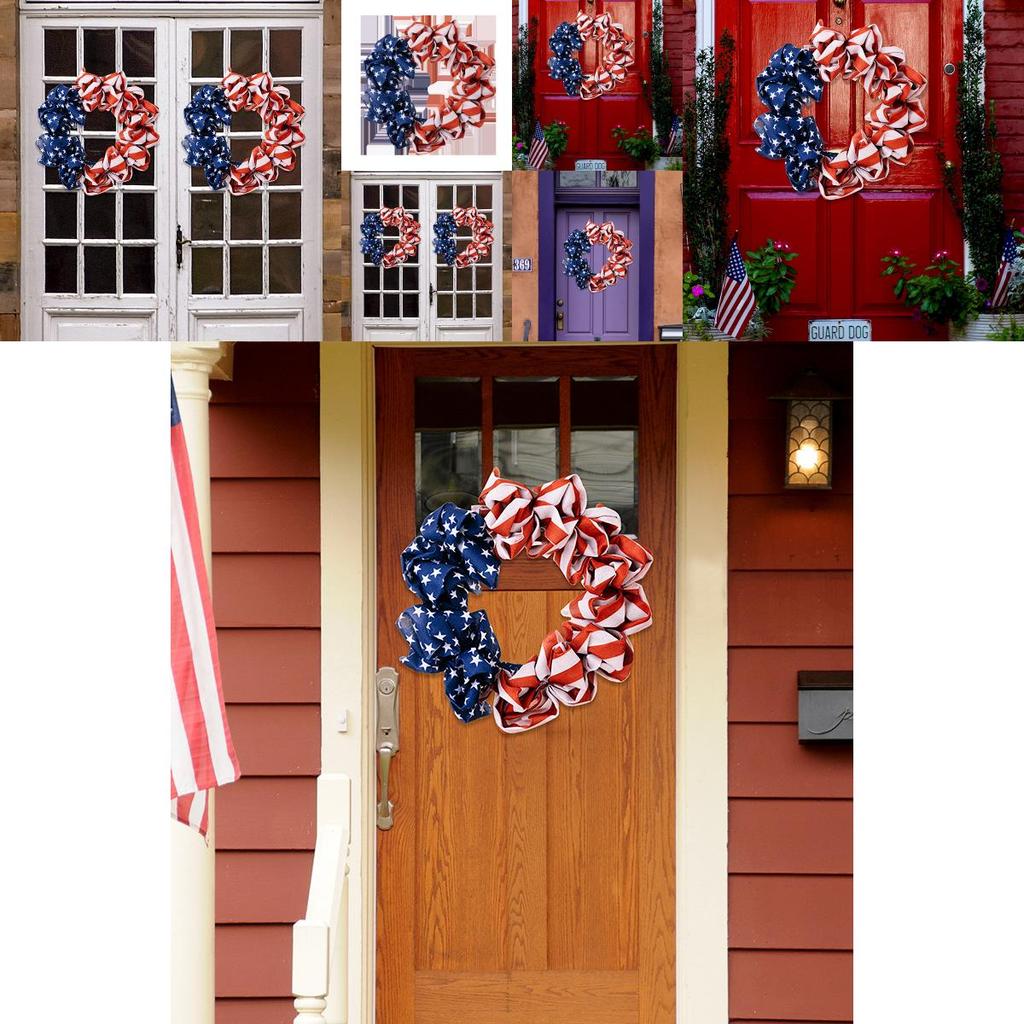 Stunning Polyester Independence Day Wreath Featuring Rustic Burlap Design 40cm