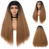 Women's Black Long Synthetic Fibre Wig Ladies Daily Use Natural Looking Fluffy Yaki Straight Style Wig with Headband