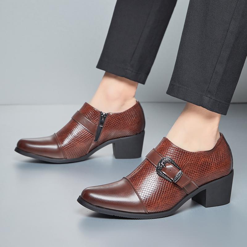 Fashion Design Heeled Leather Shoes Retro Buckle Men's Wedding Dress Shoes Slip-On Formal Shoes for Men Zapatos De Cuero Hombre