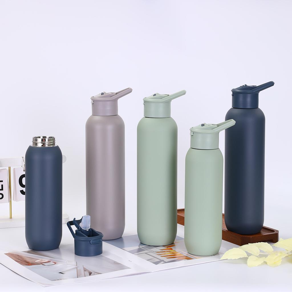 Steel Thermal Water Bottle Double Wall Straw Vacuum Tumbler Sports Bottle 580/1000ml