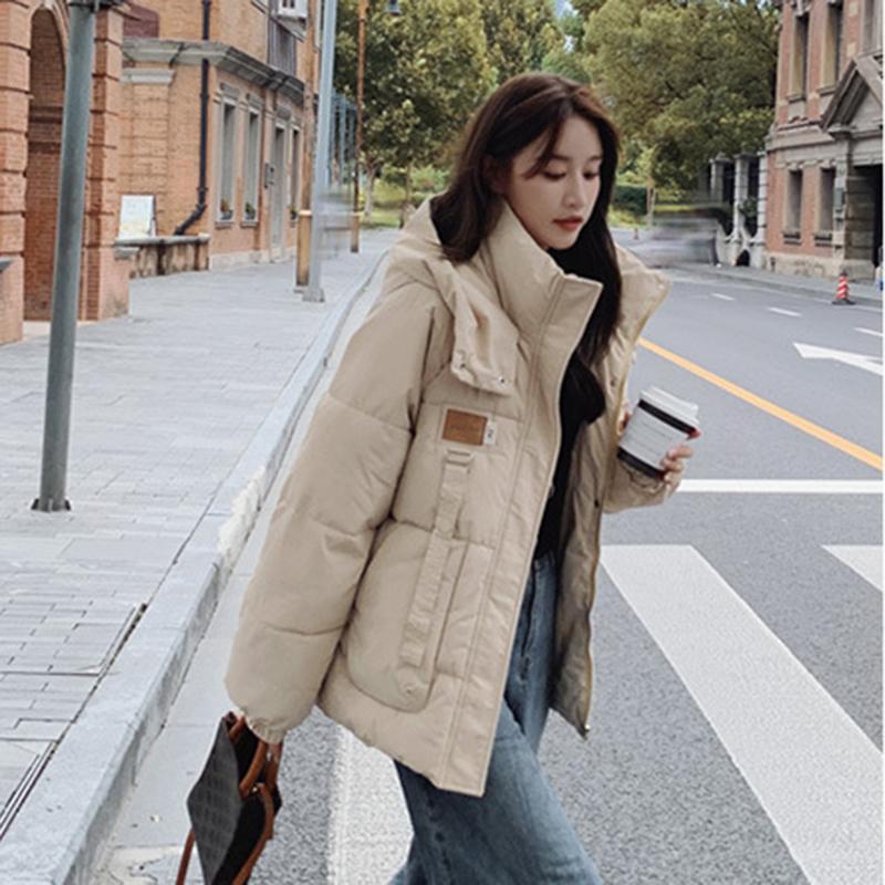 Autumn and Winter Down Cotton Jacket Korean Version Loose Hooded Short Cotton Jacket Fashion Women's Casual Warm Cotton Jacket