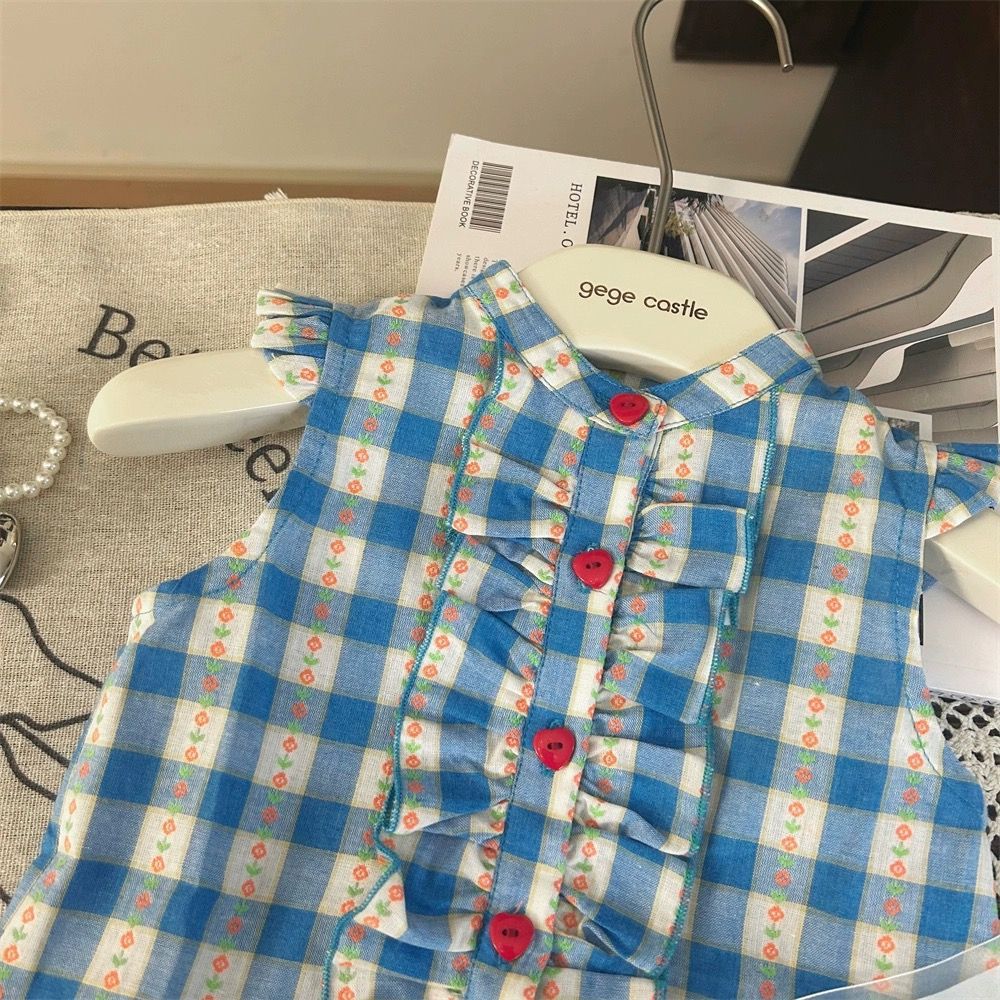 Girls Summer Cotton Plaid Vest Dress Baby Chic Sleeveless Sundress