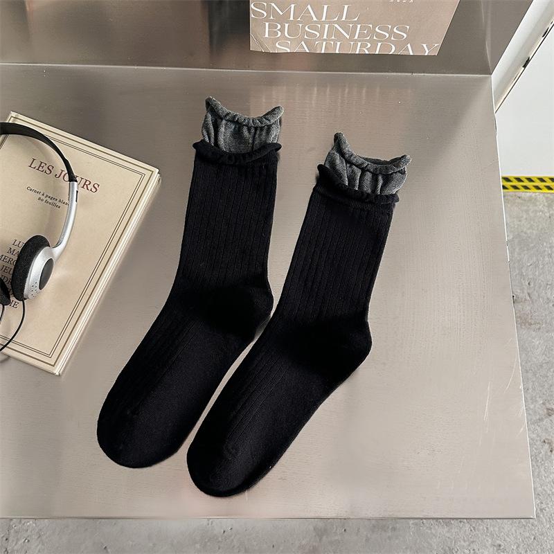 

Two Pairs of Red and Fake Color-blocking Socks, Double-slit Color-blocking Pile Socks, Pure Cotton Boneless Mid-calf Socks 1 pair чорний