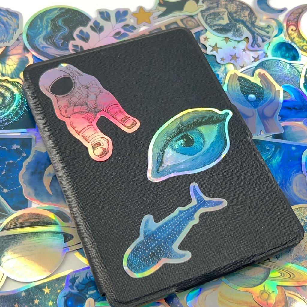 50 Cartoon Laser Blue Space Graffiti Stickers Decorate Guitar Notebook Suitcase DIY Waterproof
