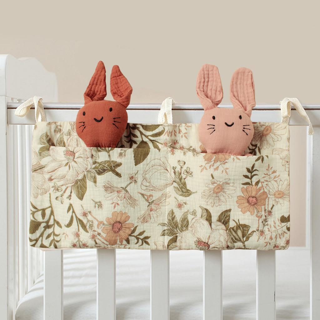Baby Bedside Storage Bag With Double Pockets Made Of Cotton For Nursery Organization