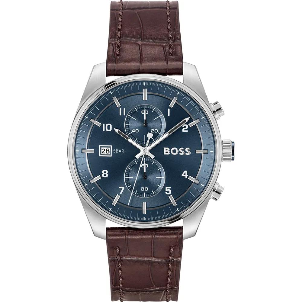 BOSS Skytraveler Blue Dial Brown Leather Men s Quartz Watch 1514194 синий
