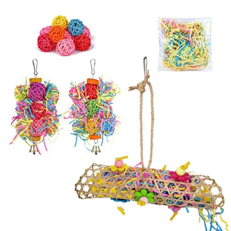 5Pcs/lot Bird Parrot Toy Set Colorful Shredder Foraging Assorted Hanging Cage Bird Chewing Rack Toys Pet Parrot Molar Bite Toy