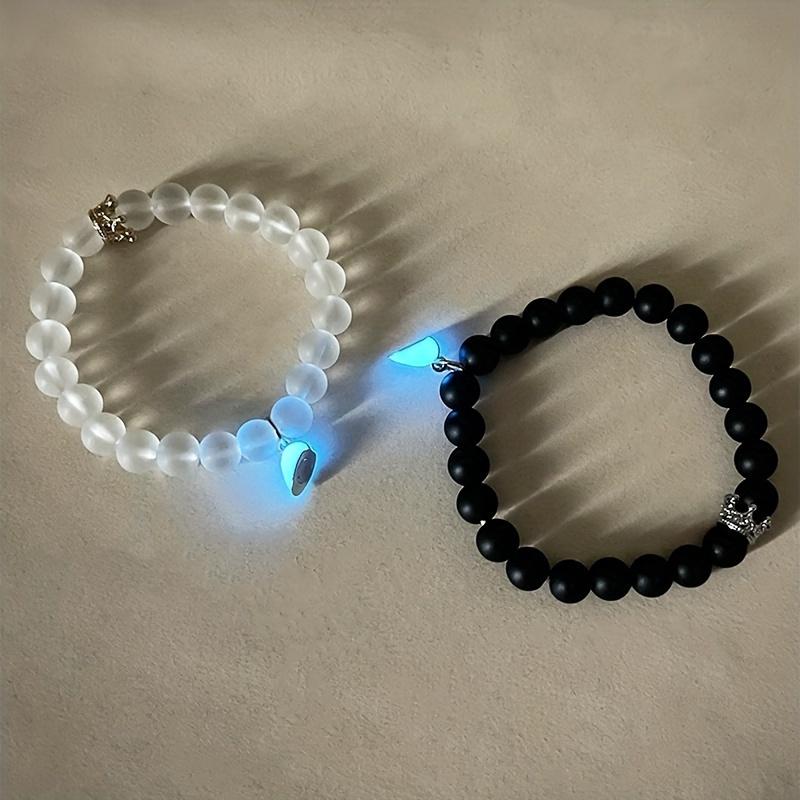 Fashionable and Minimalist 2-piece Set of Glass Bead Bracelets, Couple Night Light Bracelet Accessories