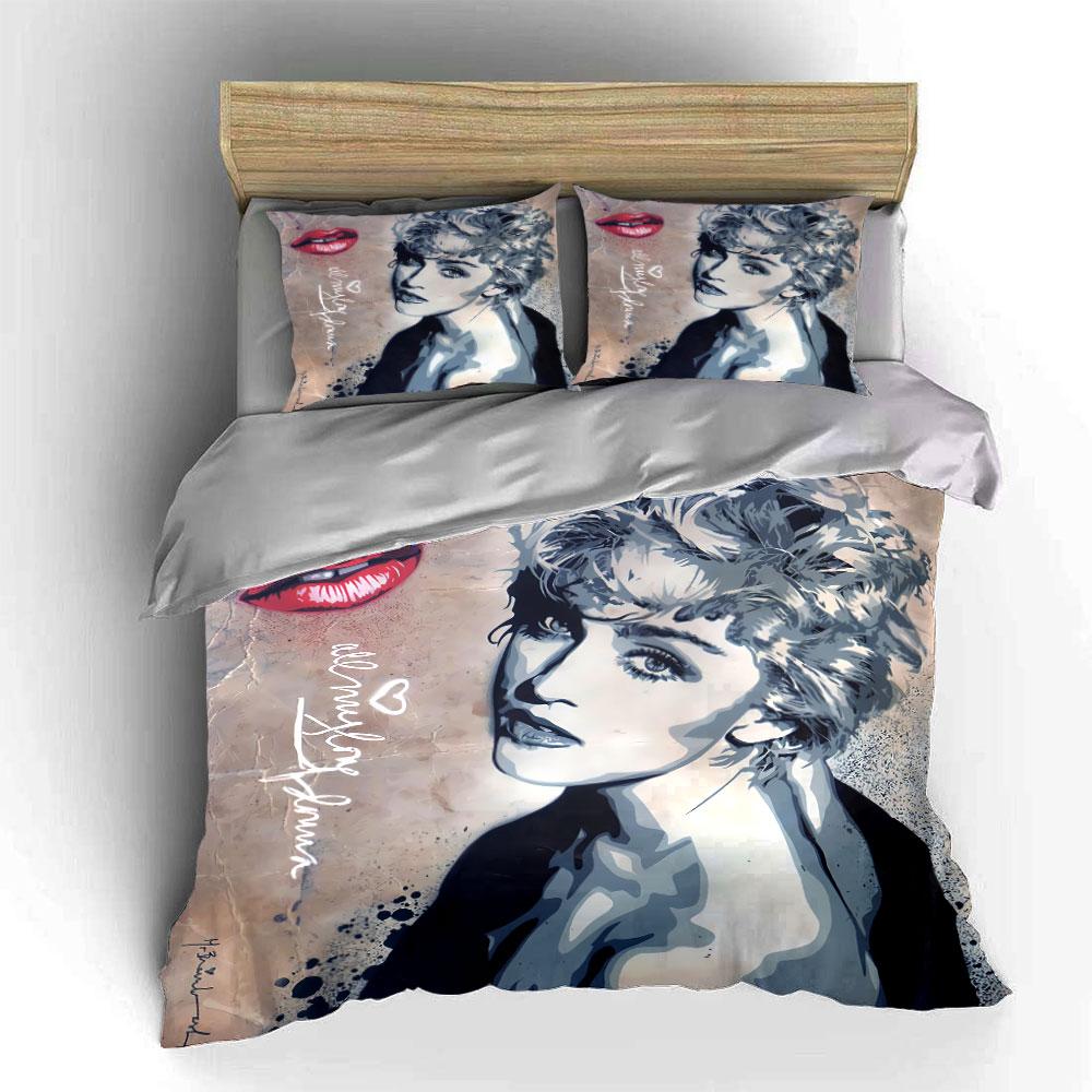 Pop Art Portrait with Red Lips Bedding Duvet Cover Set Duvet Cover Pillowcases (1*Duvet Cover 2*Pillowcases, Without Duvet Insert)