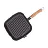Cast Iron Skillet with Wooden Handle Square Uncoated Nonstick Cast Iron Grill Pan for Meats Steak Fish