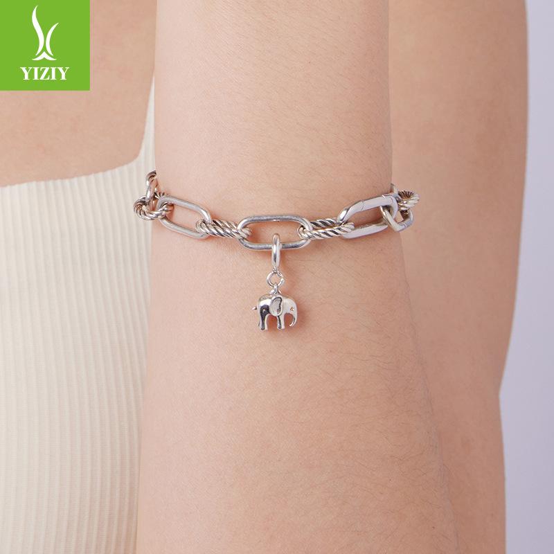 S925 Sterling Silver Baby Elephant Pendant Opening And Closing Button Head, Cute Animal Lucky Diy Beaded Accessories