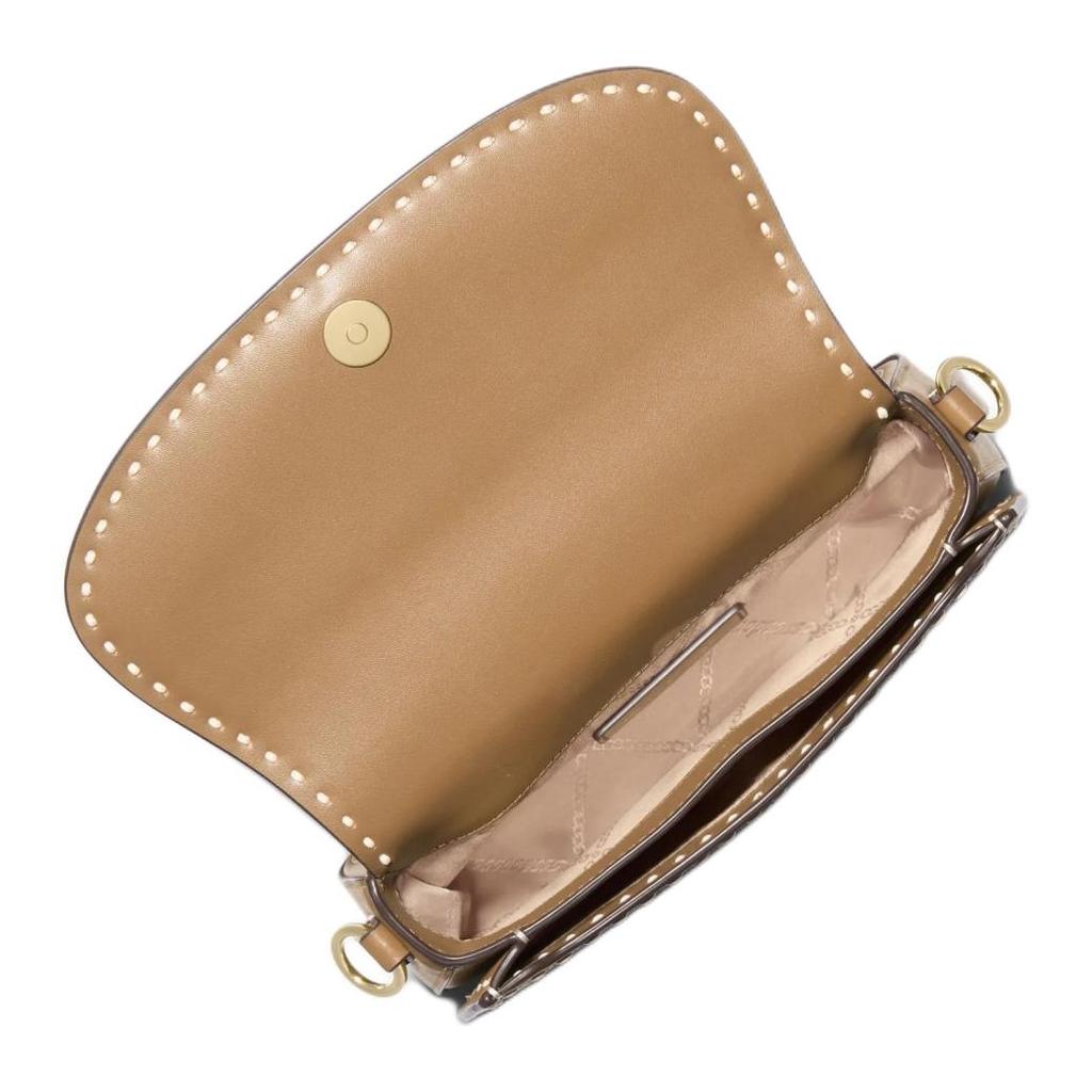 Michael Kors MK Mila Signature Lock White Stitching Accent Leather Tote Crossbody Bag Small Women Bags Beige 30T4GIMM1L-222