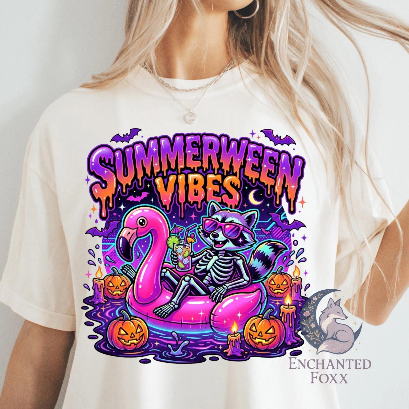 Comfort Colors Grinning Skeleton Raccoon Floating T-shirt | Summerween Vibes 2XL