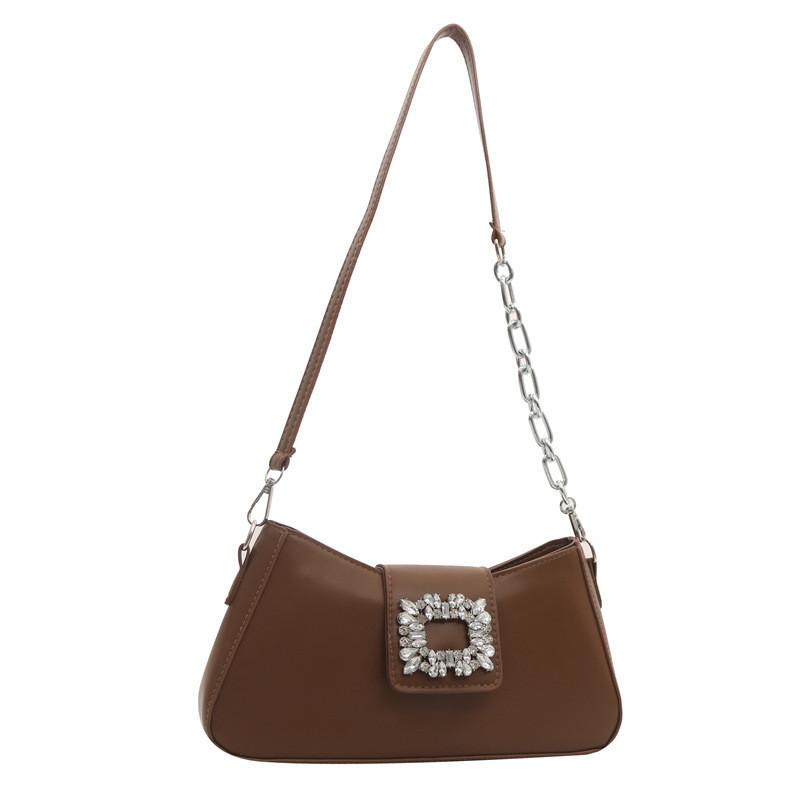 Stylish Korean Summer Casual Solid Color Shoulder Tote Bag With Shiny Rhinestones For Women