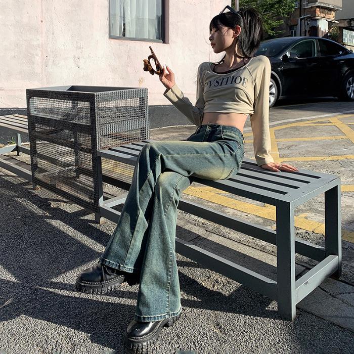 

2024 Retro Low-Waist Micro-Flare Jeans - Petite Elastic Slimming Straight Leg for Women Extra Small