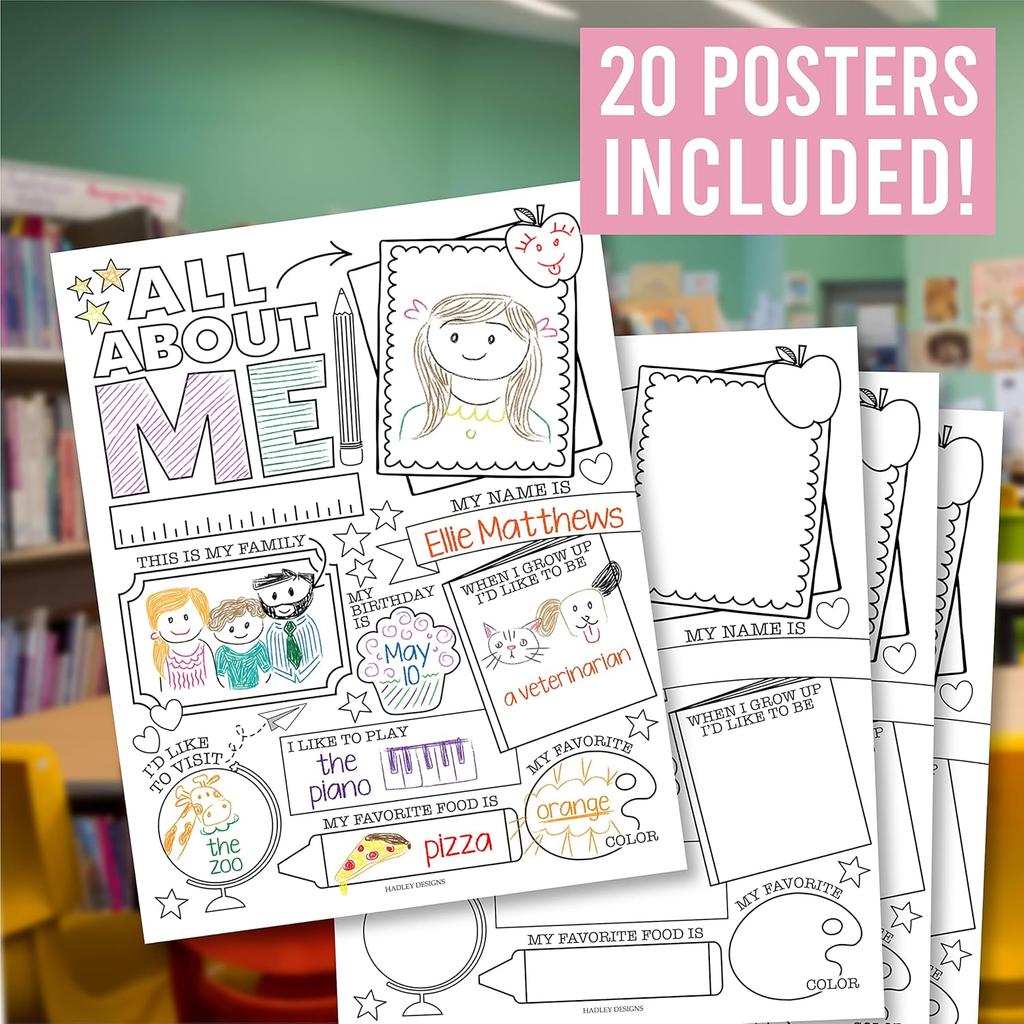Hadley Designs All About Me Posters Elementary - 20 Star of The Week Poster, All About Me Posters Preschool & Kindergarten, Star Student Poster,
