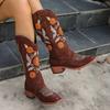New autumn and winter large size fashion long Martin boots thick heel embroidered women's boots boots