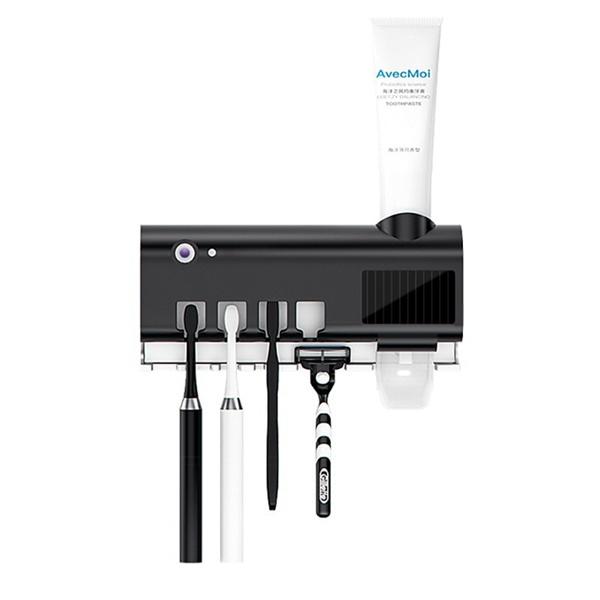 Stérilisateur de brosse à dents 3 en 1 à lumière UV, distributeur automatique de dentifrice, support de brosse à dents intelligent, organisateur de dentifrice, ensemble de salle de bain solaire