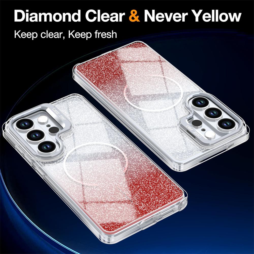 Luxury Glitter Gradient Lens Holder Stand Protect Case For Samsung Galaxy S26 Ultra S25 FE S24 For Magsafe Wireless Charge Cover