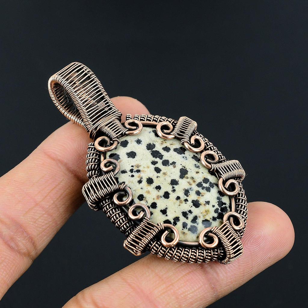 Dalmation Jasper Pendant, Handmade Gemstone Jewelry, 999 Copper Wire Wrapped Pendant Jewelry, Brand New Pendant Gifts For Mom