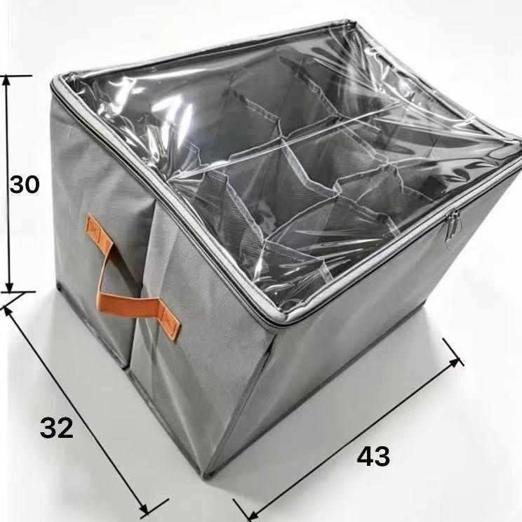12-Grids Foldable Oxford Fabric Storage Box Clear Window Cover Zipper Storage Organizer Bag for Closet Wardrobe Management Organizer