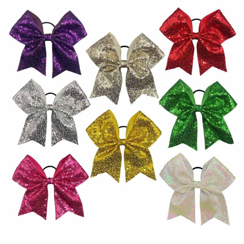 Children's Shiny Sequin Bow Hair Tie with Swallowtail Ribbon