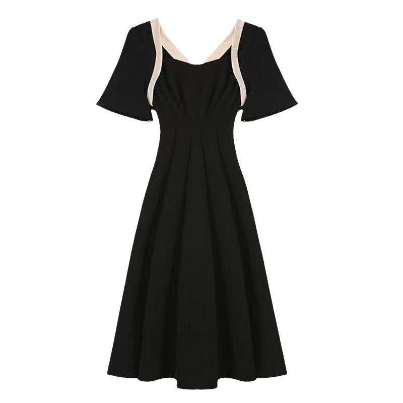 Women's High-End French Design Slimming Long Dress with Square Neck