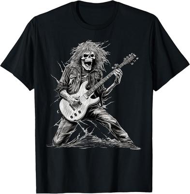 D2 Skeleton Guitar Guy Rock And Roll Band Rock On T-Shirt