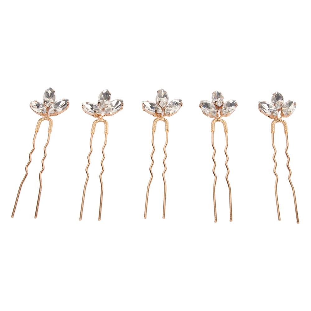 5 Pezzi Oro Bianco Cristallo Fermagli per Capelli Leggeri Clip per Capelli da Sposa Per Matrimonio Sposa