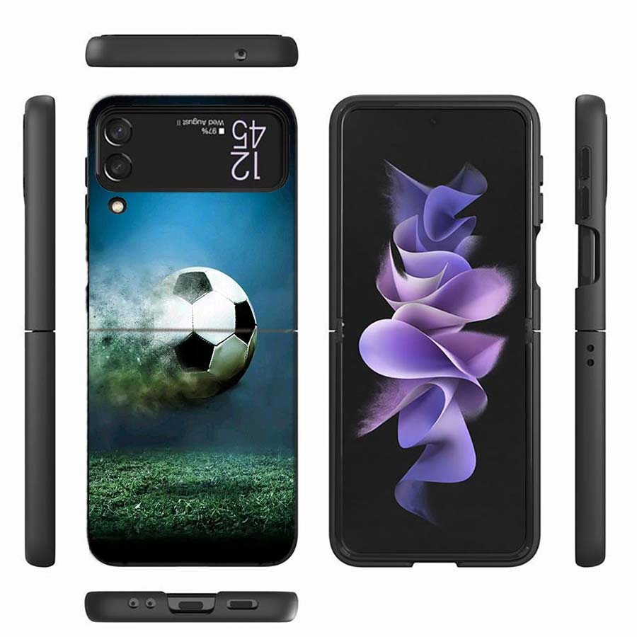 Football Soccer Ball Design Phone Case For Samsung Z Flip 6 7 5G Z Flip 5 Galaxy Z Flip 3 4 5G ZFlip Shockproof Hard Cover TPU P