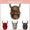 Stunning Mythical Face Mask For Halloween Decorations Resin Oni Head Design In Red White And Copper Shades