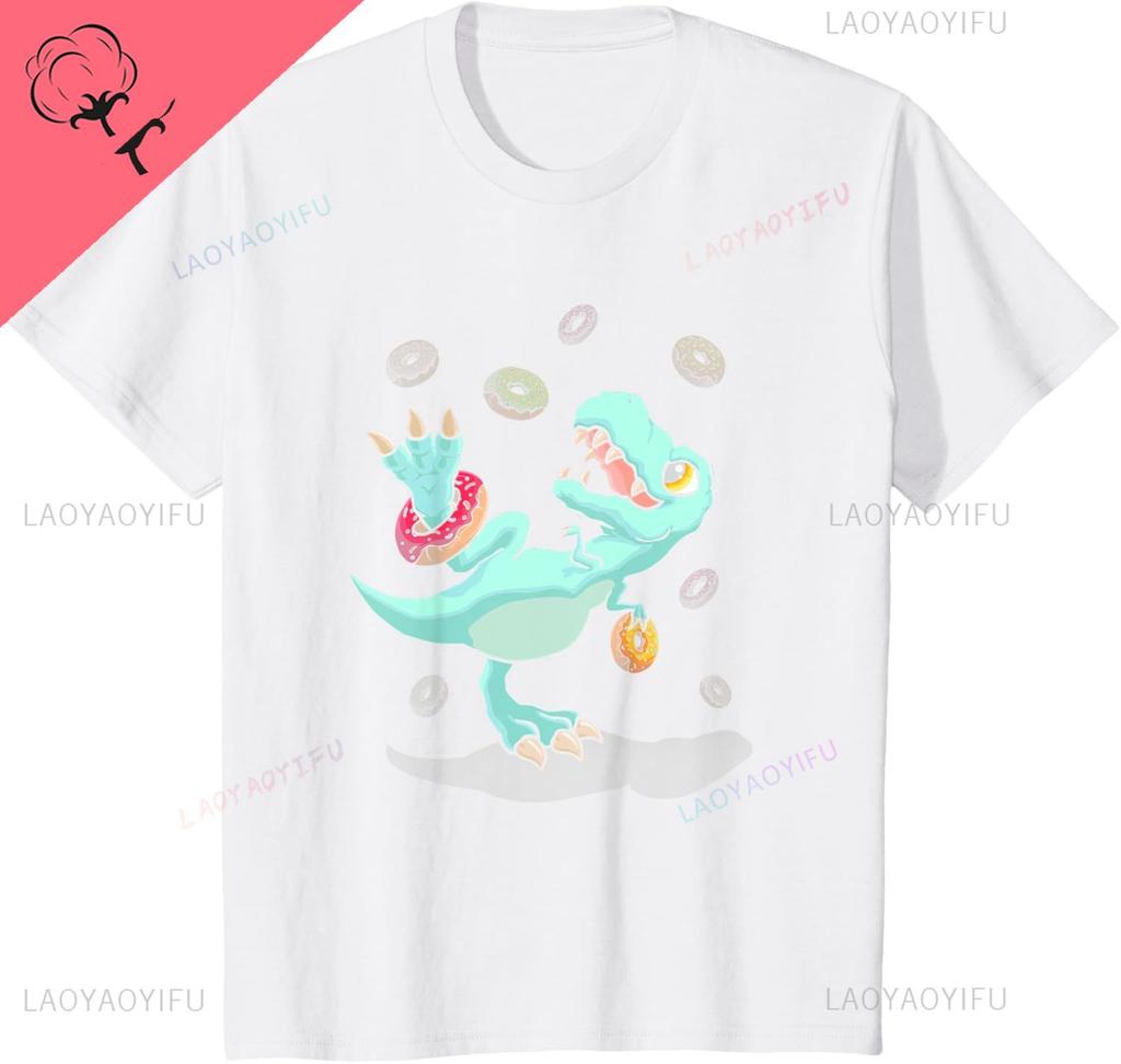 Dinosaur Donut Dino Doughnut Birthday Kids Trex Tshirt Print Original Design Gifts T Shirts Y2k Harajuku Camiseta Hombre