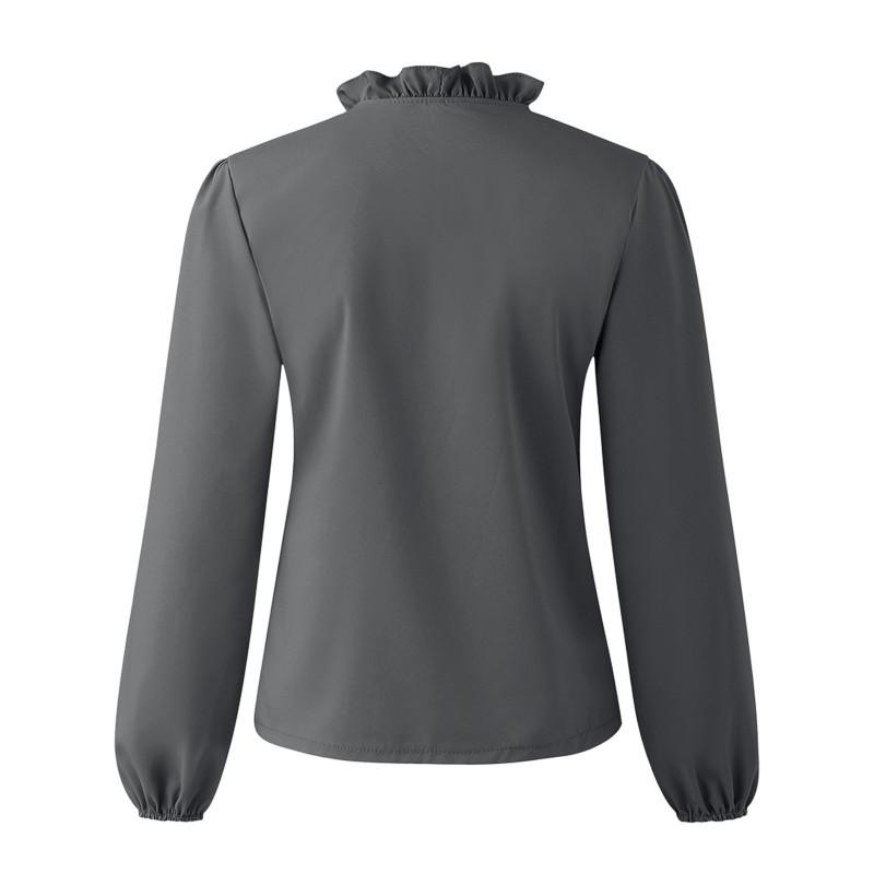 Tooxika New Large Size Women's Long Sleeve Tops V-neck Solid Color Ruffled Shirt